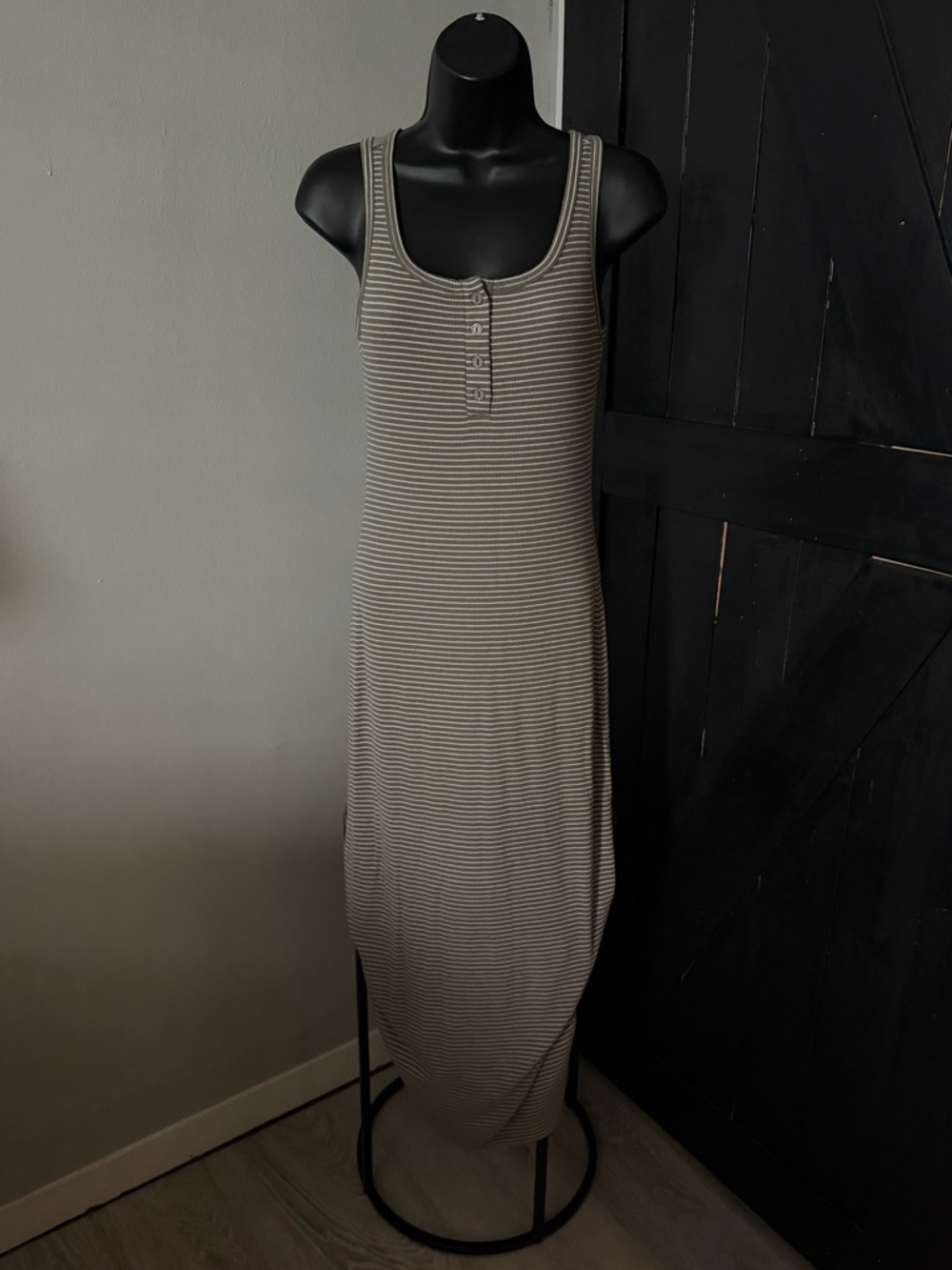 Heart & Hips Olive and Cream Striped Tank Maxi Dress